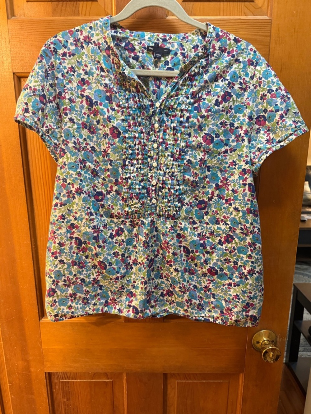 GAP Floral Pintuck Blouse - Blue, Purple, Pink